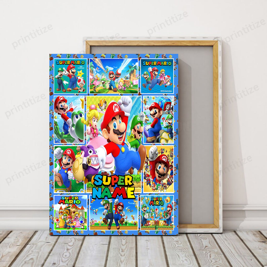 Personalized Custom Name Super Mario Bros Portrait Canvas