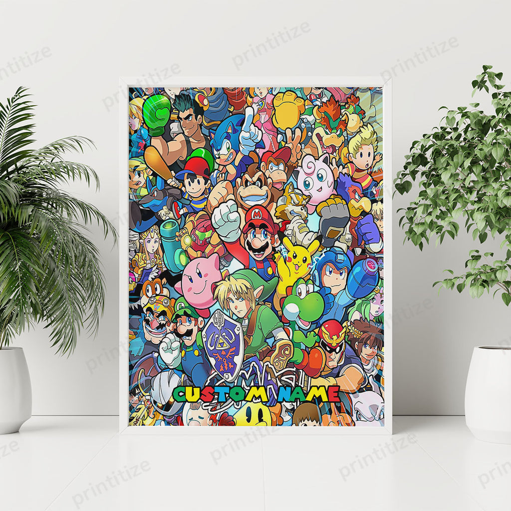 Personalized Custom Name Super Mario Smash Bros Characters Portrait Poster