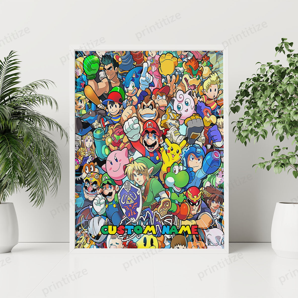 Personalized Custom Name Super Mario Smash Bros Characters Portrait Poster
