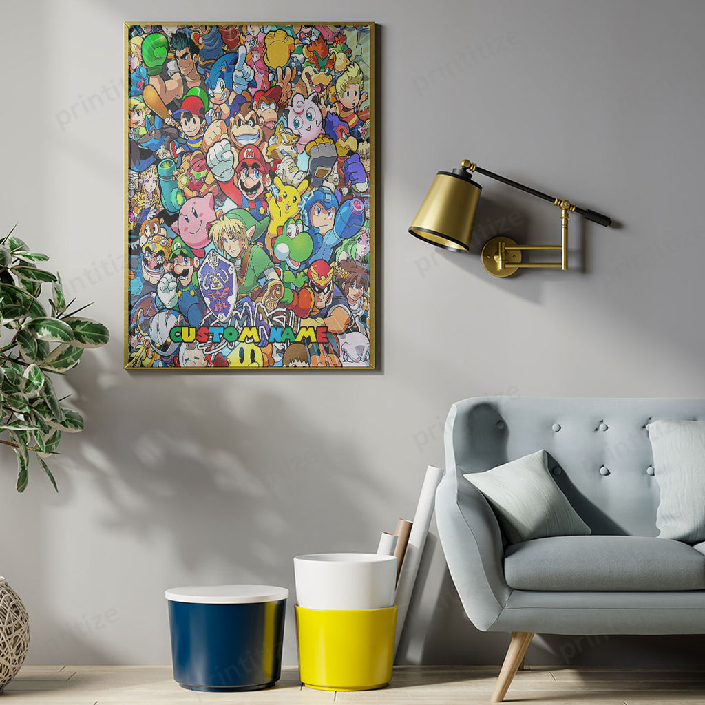 Personalized Custom Name Super Mario Smash Bros Characters Portrait Poster
