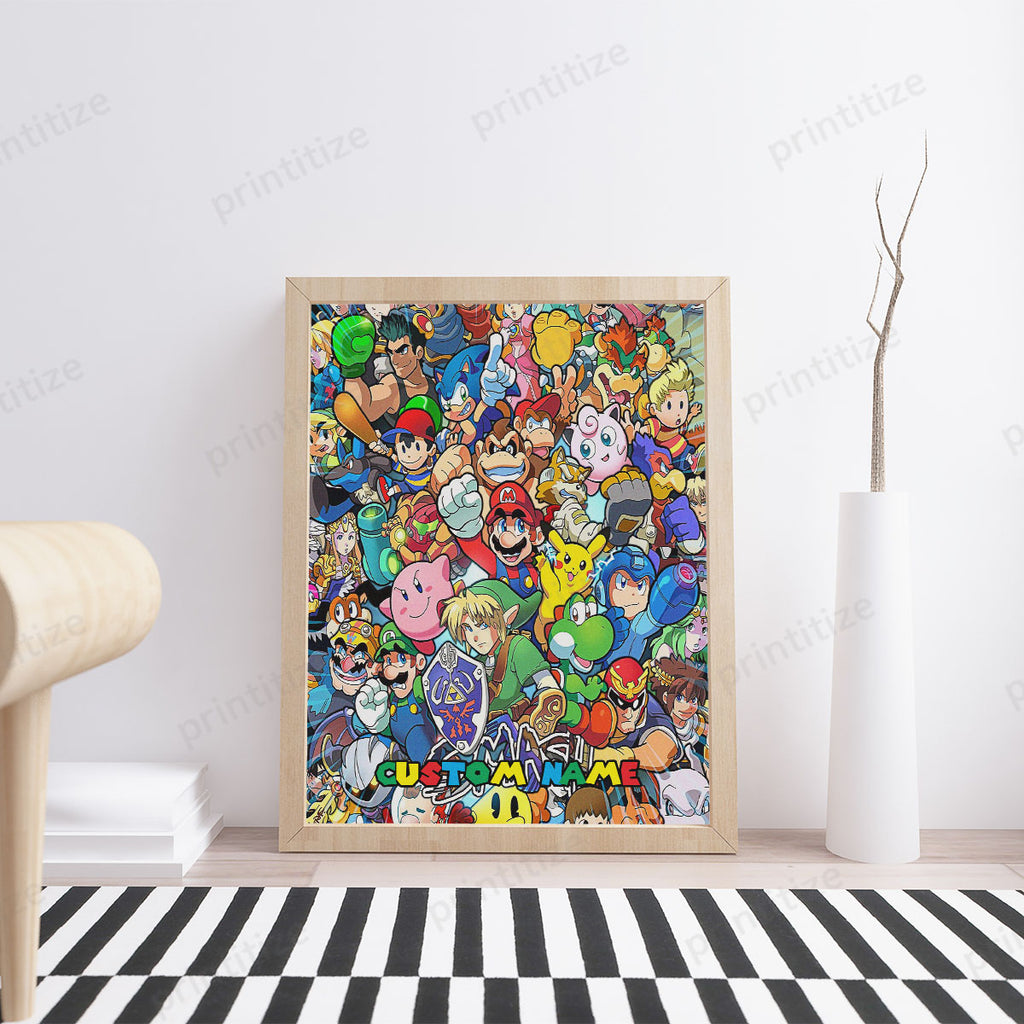 Personalized Custom Name Super Mario Smash Bros Characters Portrait Poster