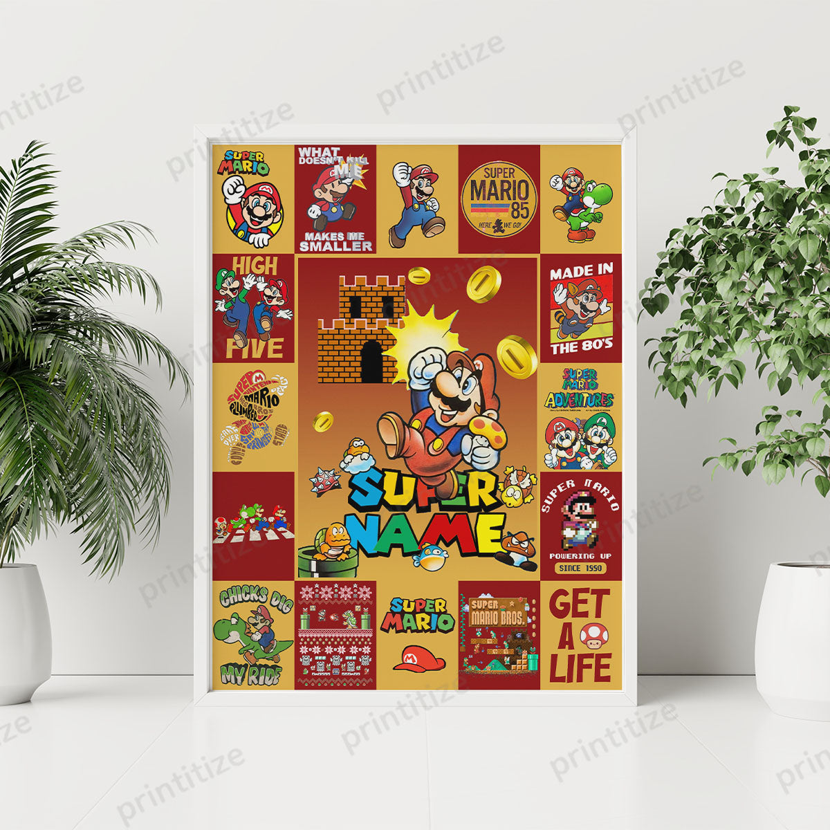 Personalized Custom Name Super Mario Gaming Portrait Poster