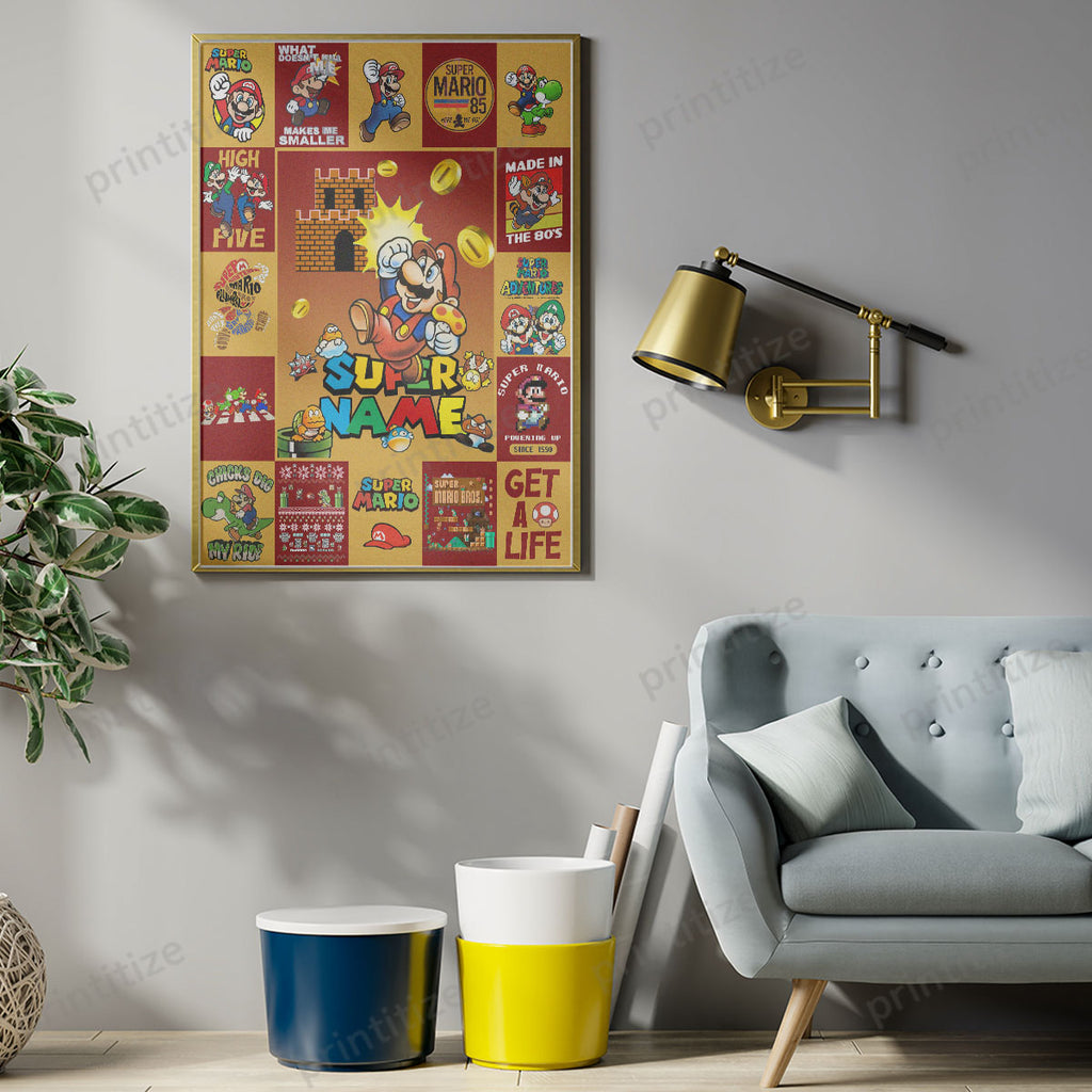 Personalized Custom Name Super Mario Gaming Portrait Poster