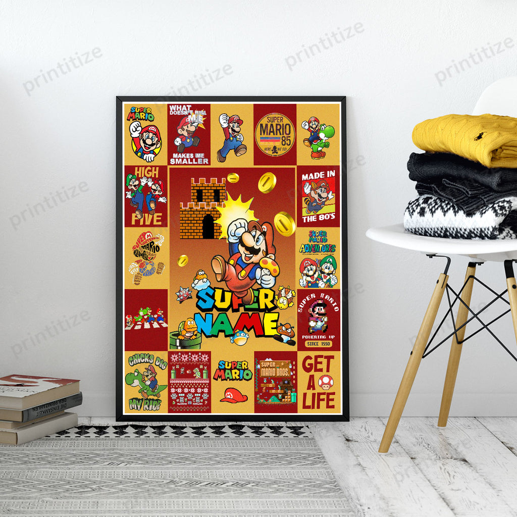 Personalized Custom Name Super Mario Gaming Portrait Poster