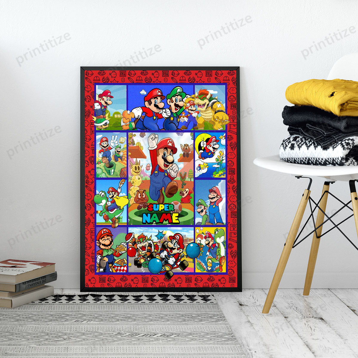 Personalized Custom Name Super Mario Gaming Portrait Poster