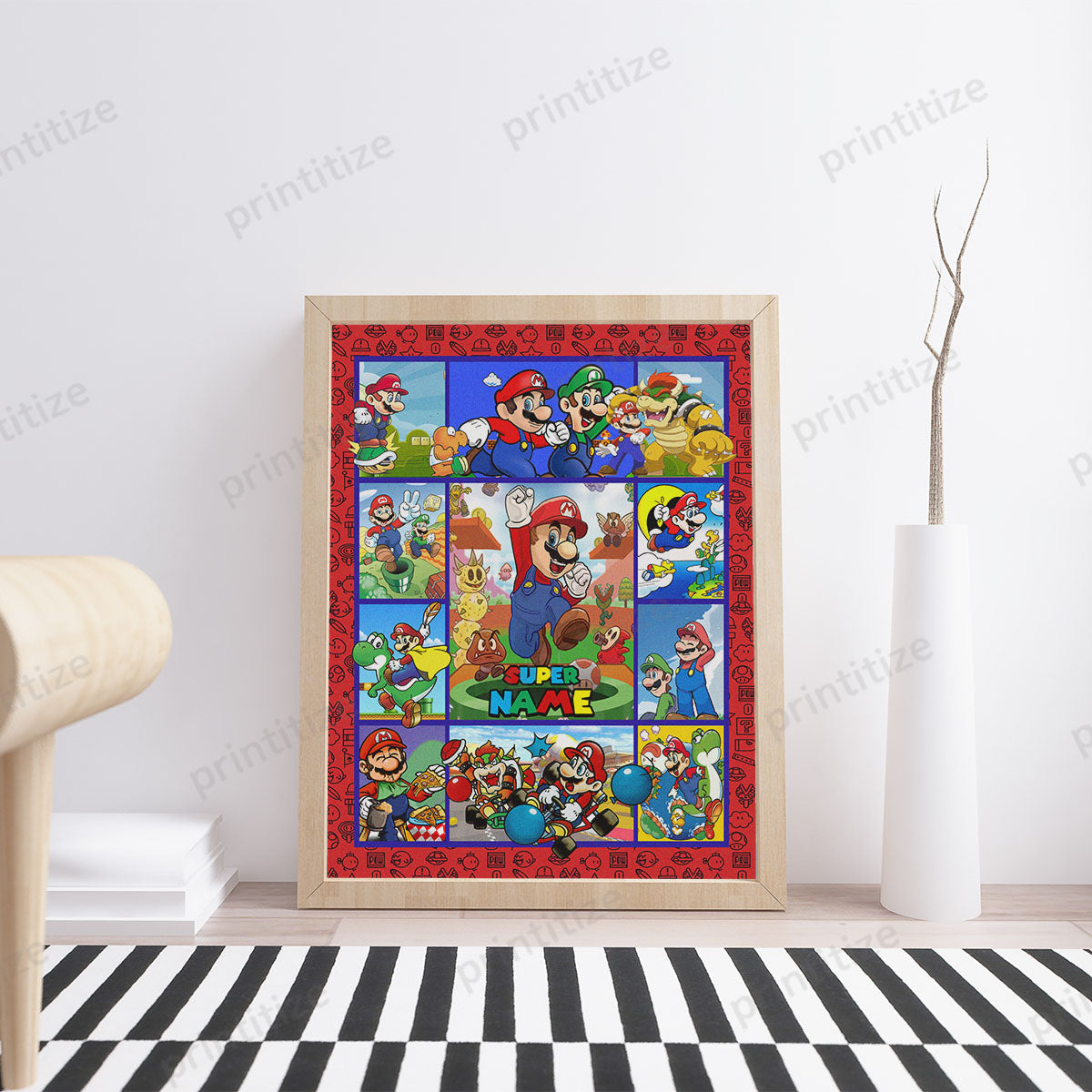 Personalized Custom Name Super Mario Gaming Portrait Poster