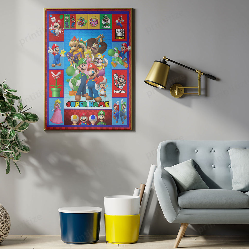 Personalized Custom Name Super Mario Gaming Portrait Poster