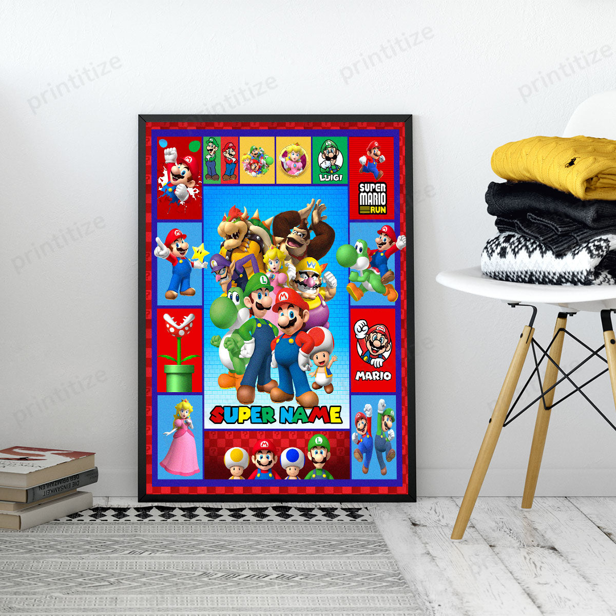 Personalized Custom Name Super Mario Gaming Portrait Poster