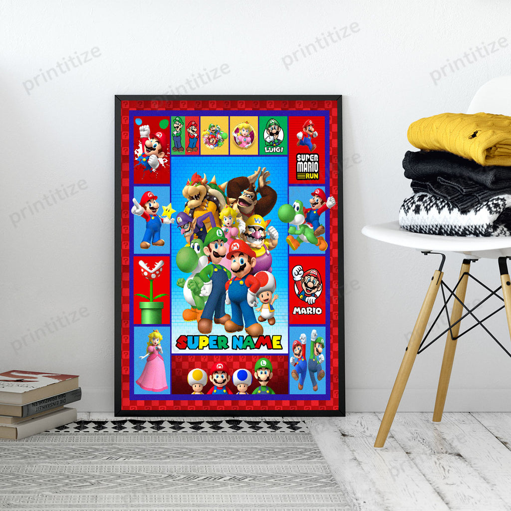 Personalized Custom Name Super Mario Gaming Portrait Poster