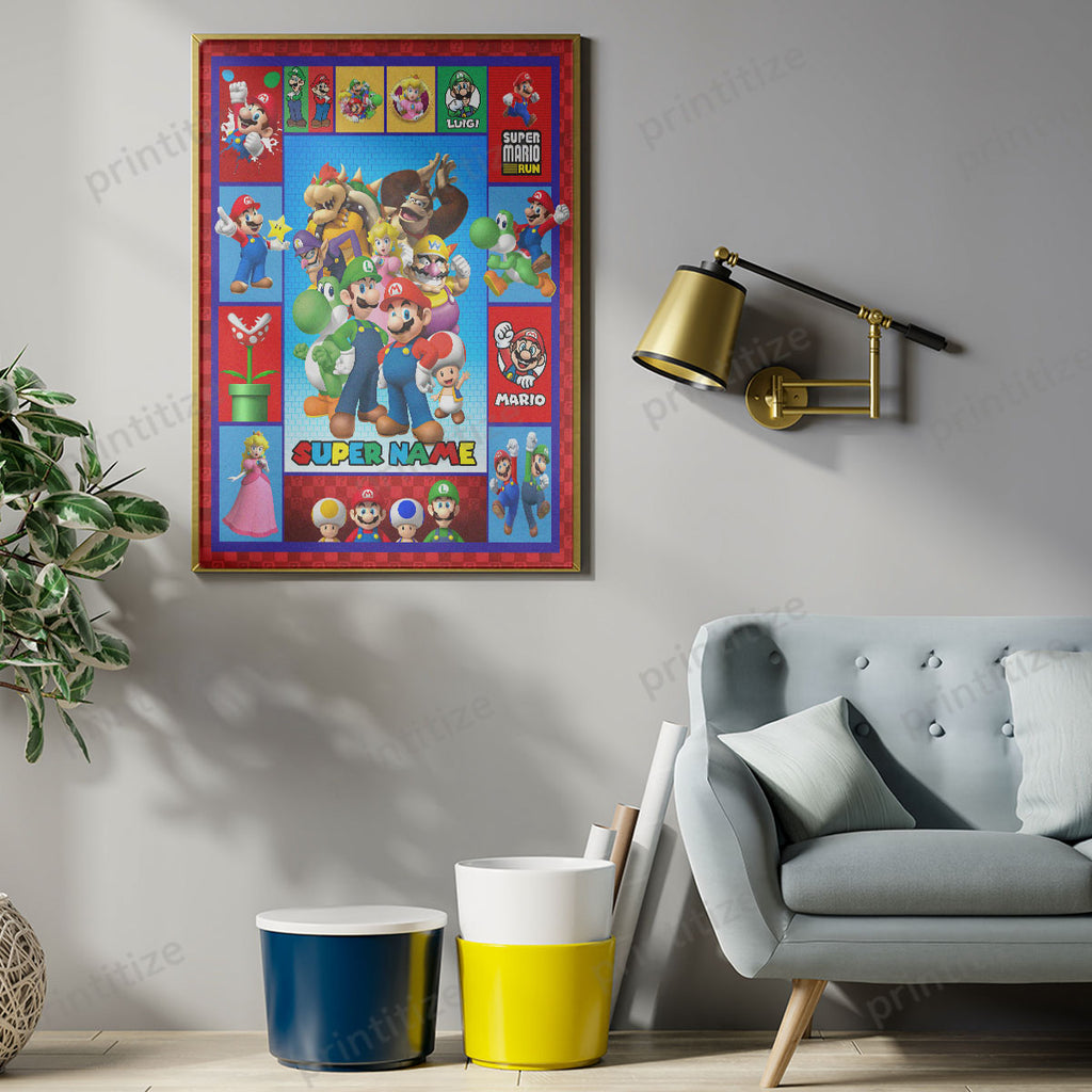 Personalized Custom Name Super Mario Gaming Portrait Poster