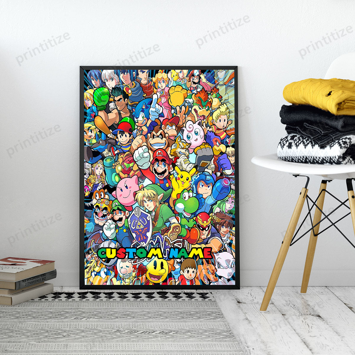 Personalized Custom Name Super Mario Smash Bros Characters Portrait Poster