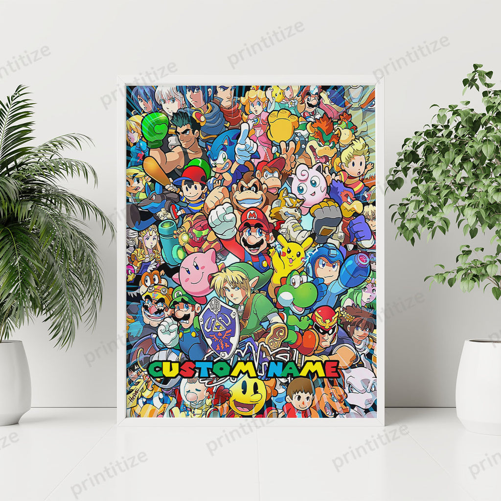 Personalized Custom Name Super Mario Smash Bros Characters Portrait Poster