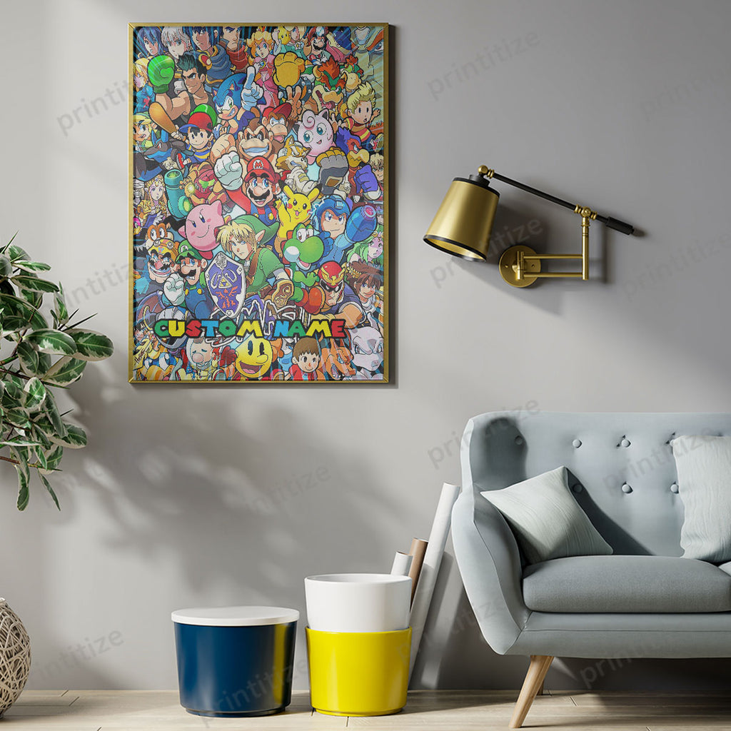 Personalized Custom Name Super Mario Smash Bros Characters Portrait Poster