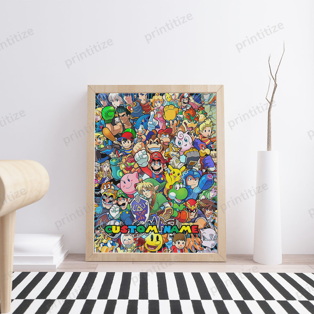 Personalized Custom Name Super Mario Smash Bros Characters Portrait Poster