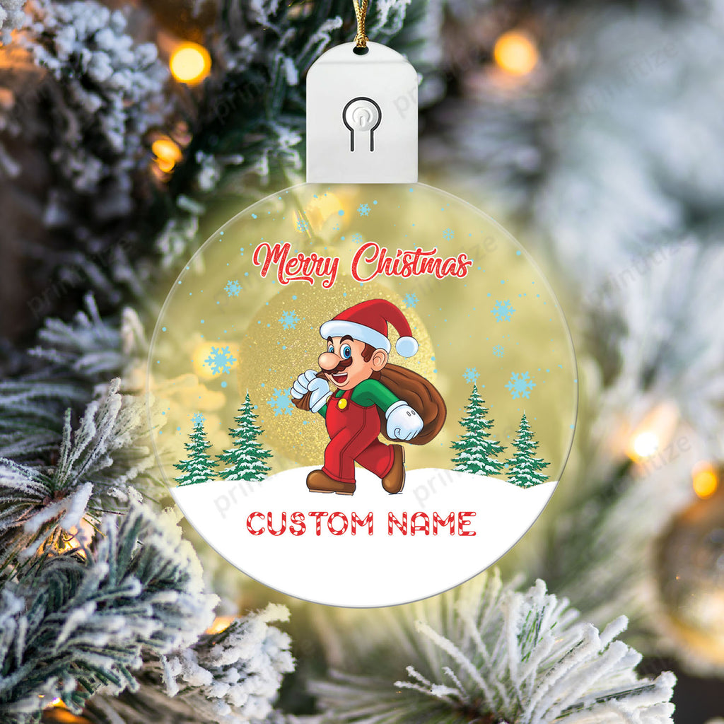 Personalized Custom Name Super Mario Christmas Led Acrylic Ornament