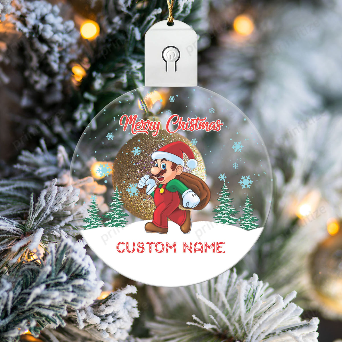 Personalized Custom Name Super Mario Christmas Led Acrylic Ornament