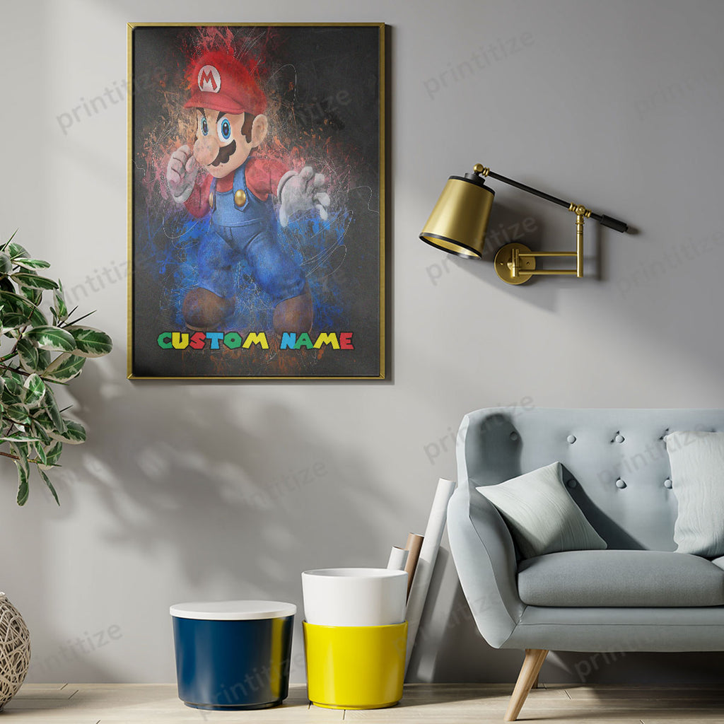 Personalized Custom Name Super Mario Bross Portrait Poster