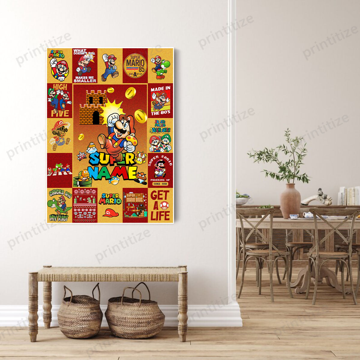 Personalized Custom Name Super Mario Gaming Portrait Canvas