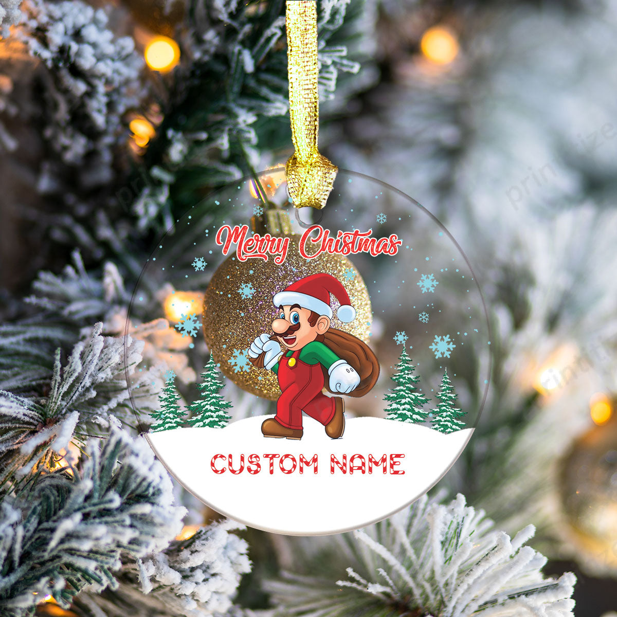 Personalized Custom Name Super Mario Christmas Acrylic Ornament
