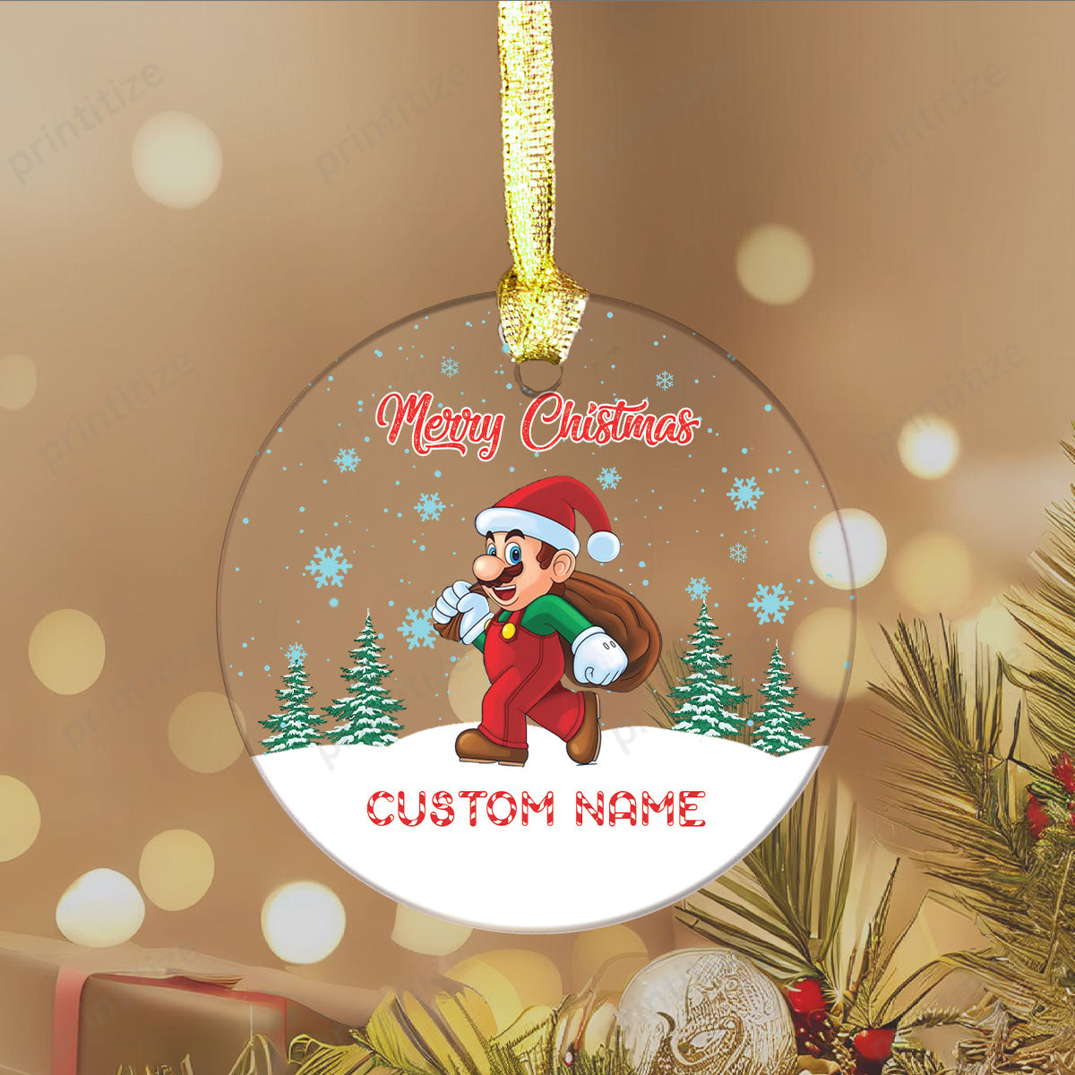 Personalized Custom Name Super Mario Christmas Acrylic Ornament