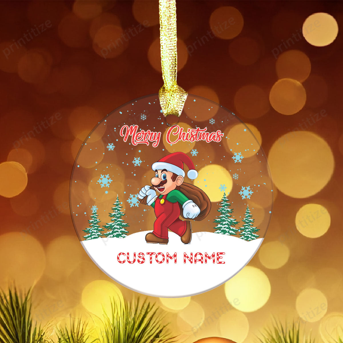 Personalized Custom Name Super Mario Christmas Acrylic Ornament