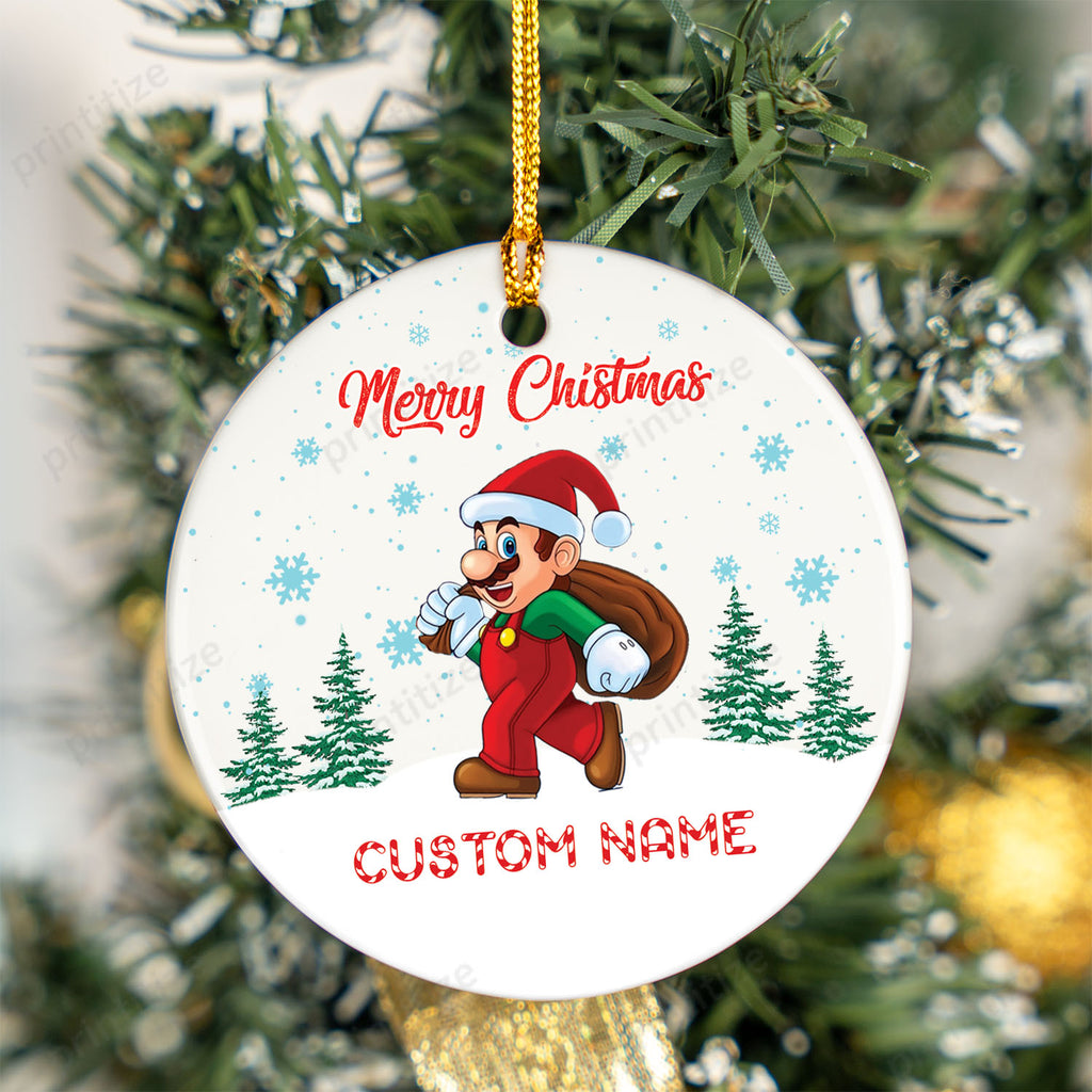 Personalized Custom Name Super Mario Christmas Ceramic Ornament