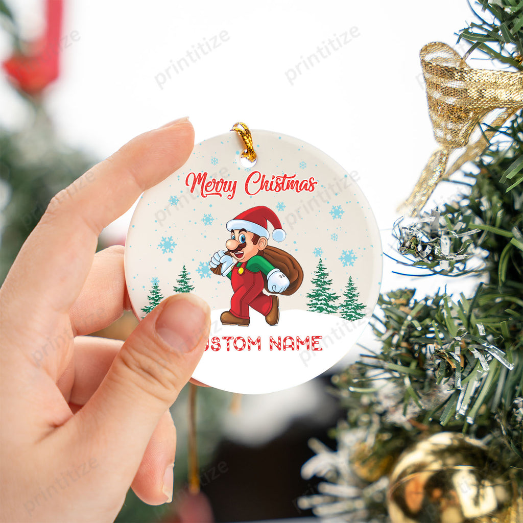 Personalized Custom Name Super Mario Christmas Ceramic Ornament