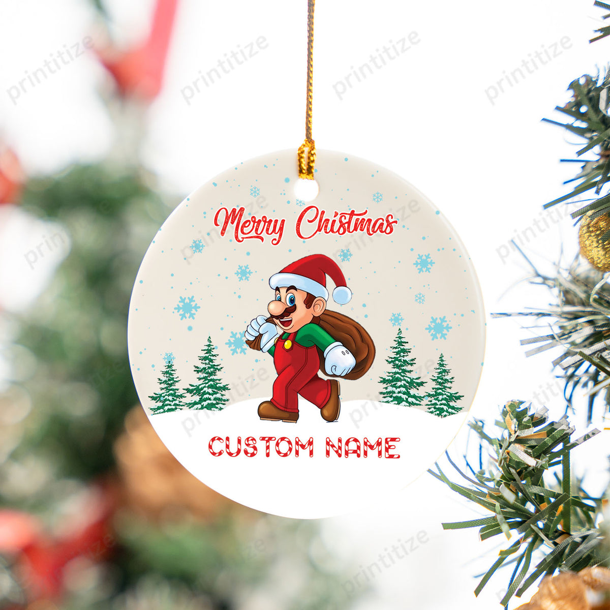 Personalized Custom Name Super Mario Christmas Ceramic Ornament