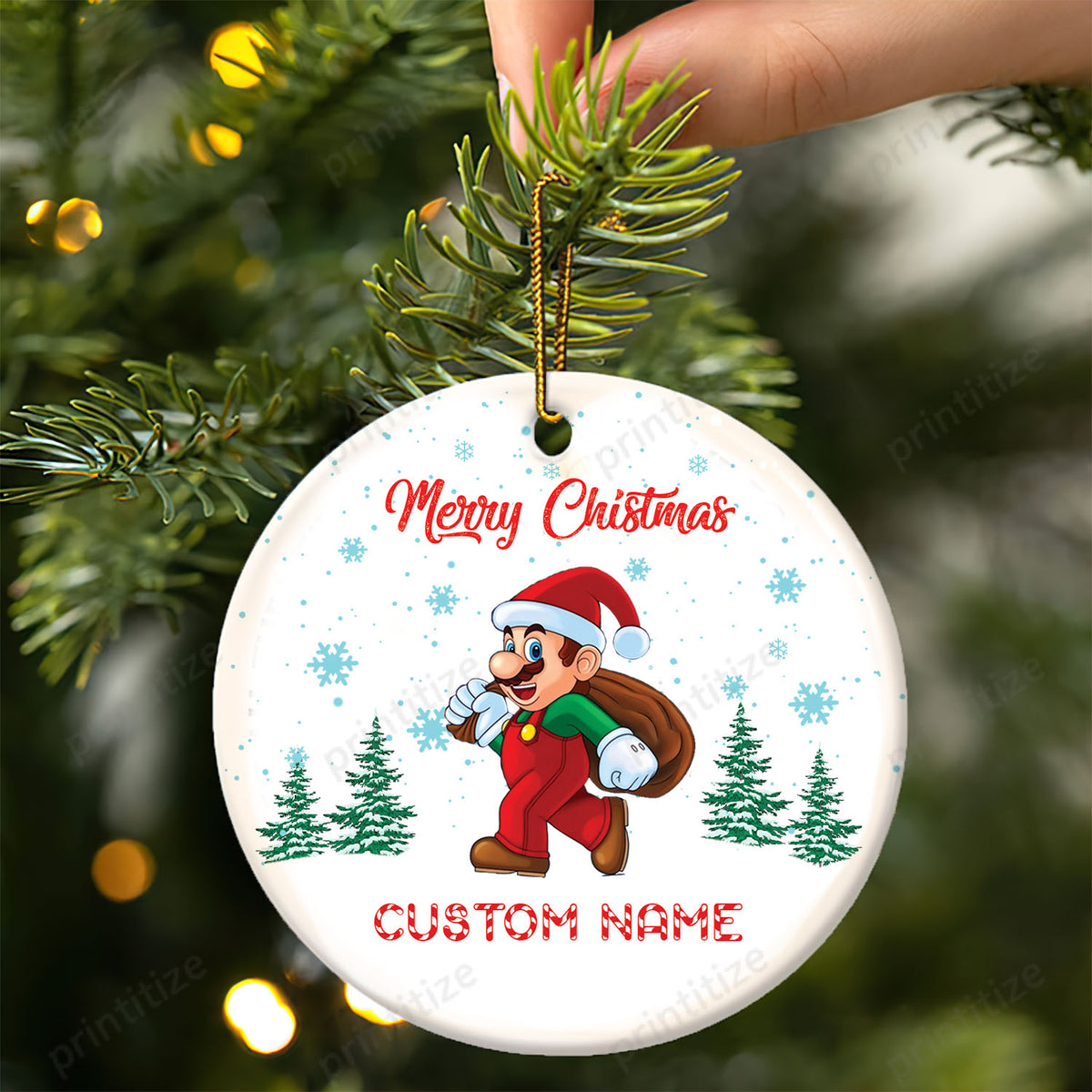 Personalized Custom Name Super Mario Christmas Ceramic Ornament