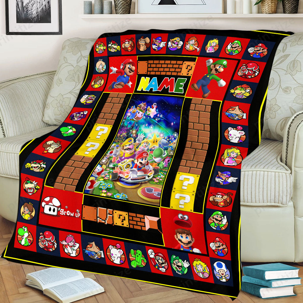 Personalized Custom Name Super Mario Blanket