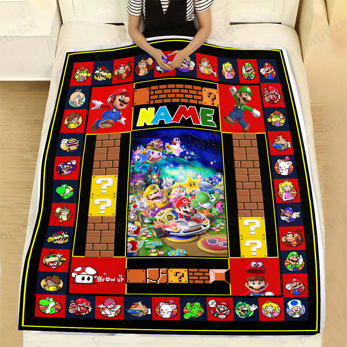 Personalized Custom Name Super Mario Blanket