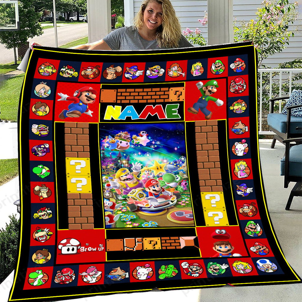 Personalized Custom Name Super Mario Blanket