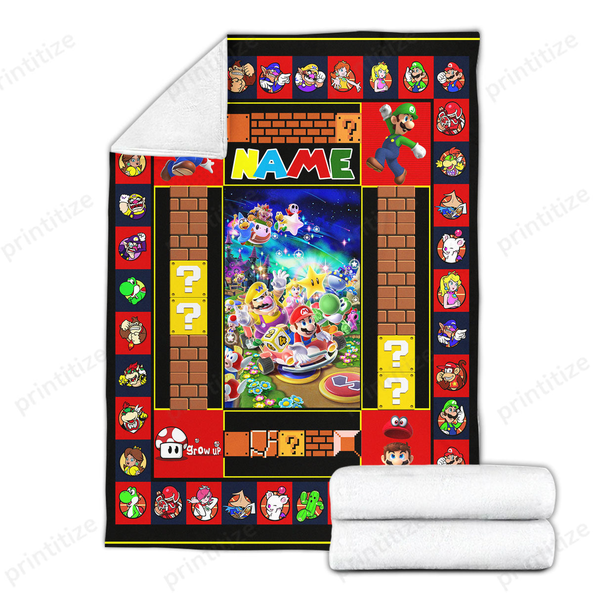 Personalized Custom Name Super Mario Blanket