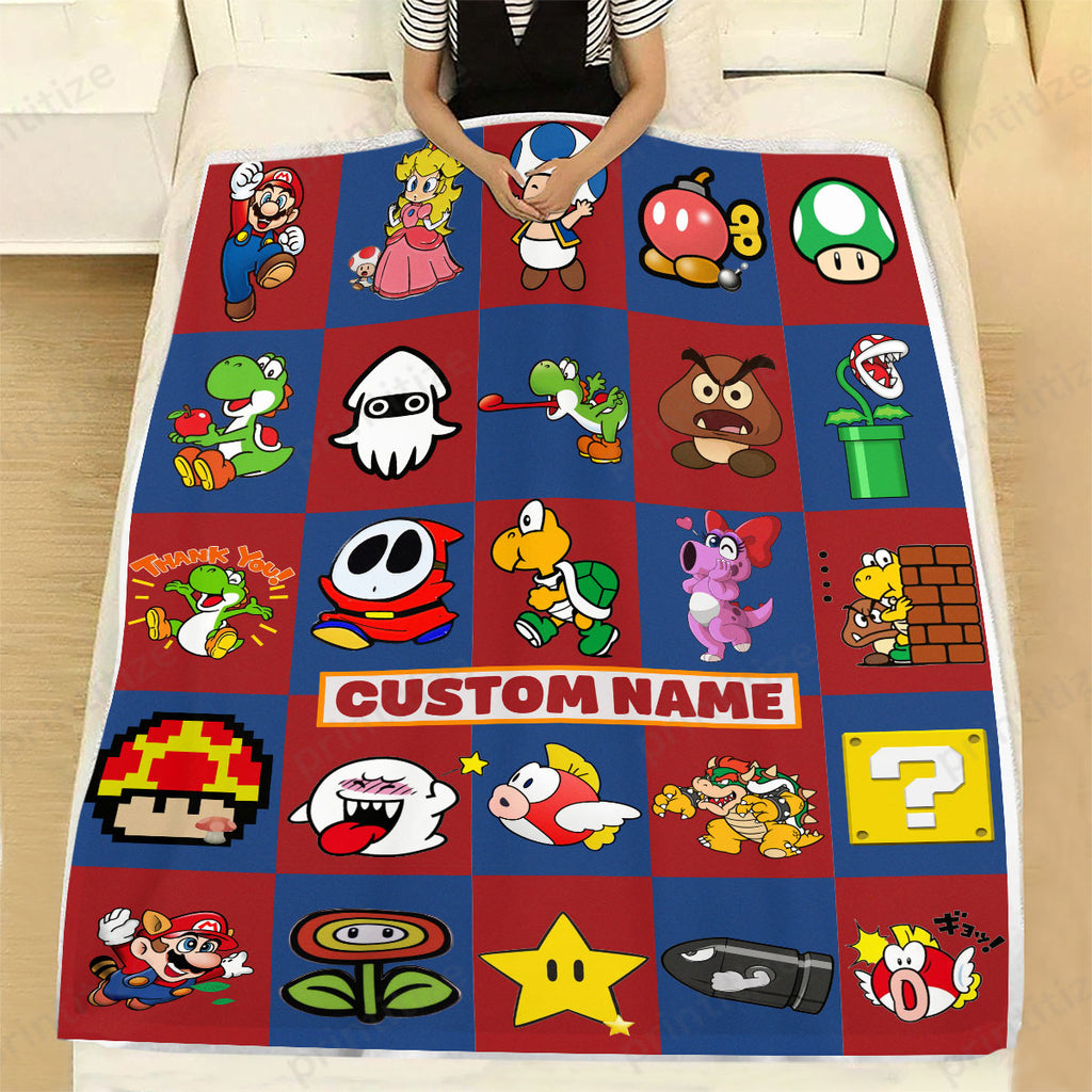 Personalized Custom Name Super Mario Gaming Blanket