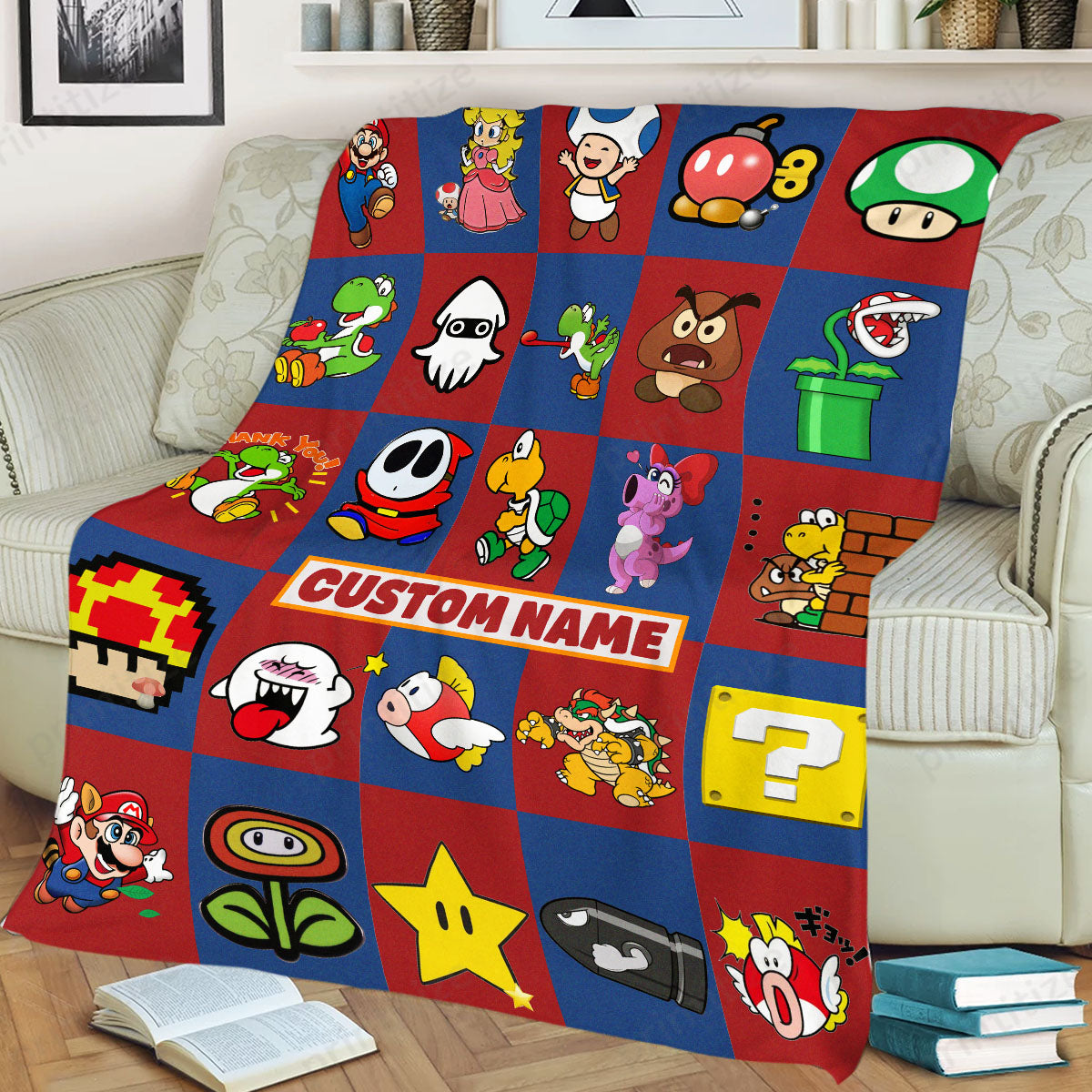 Personalized Custom Name Super Mario Gaming Blanket