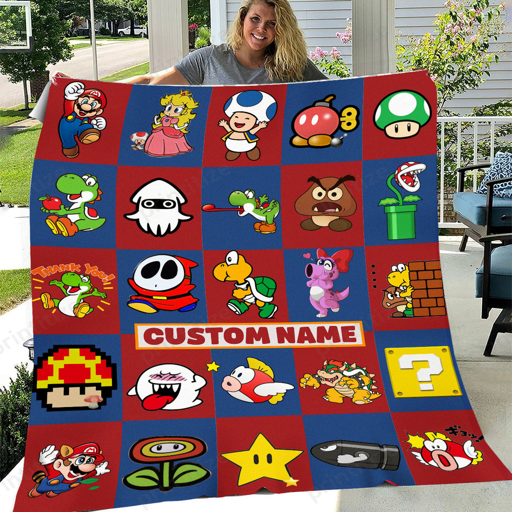 Personalized Custom Name Super Mario Gaming Blanket