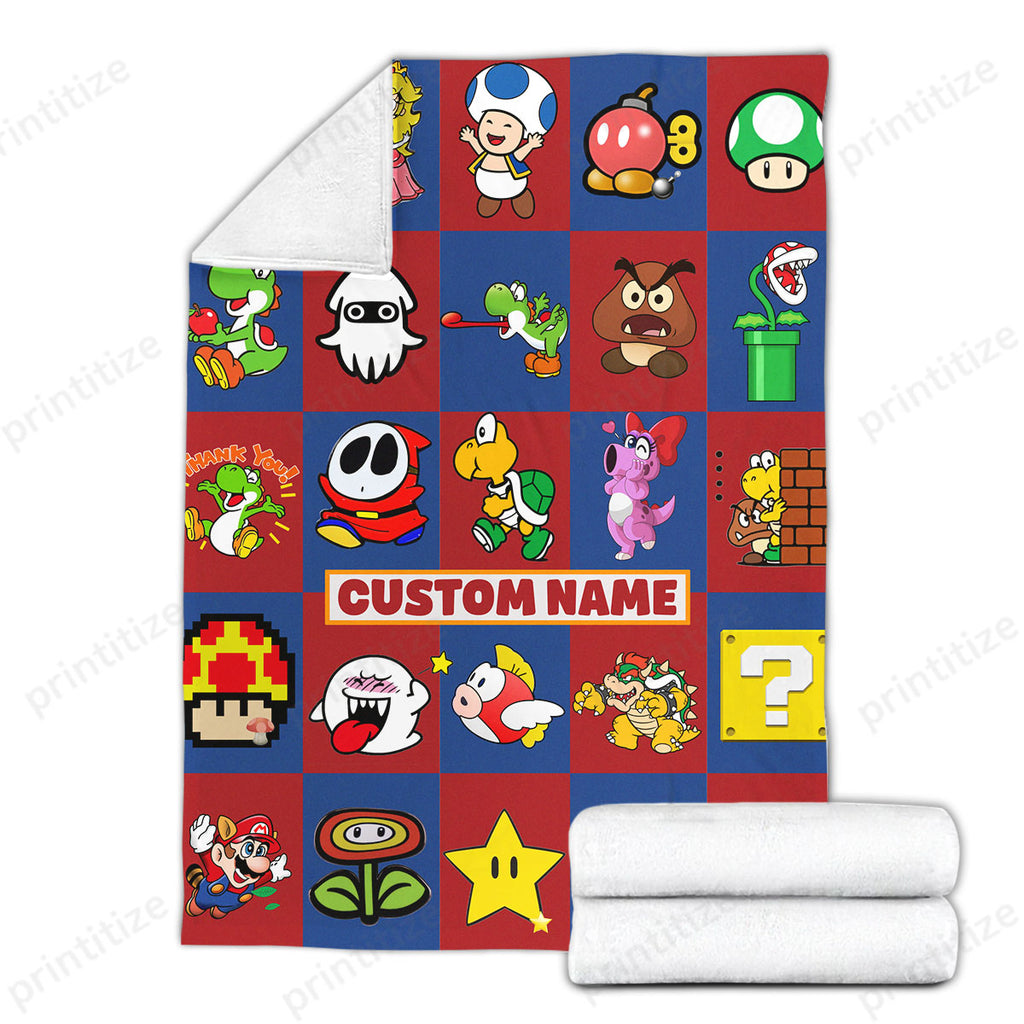 Personalized Custom Name Super Mario Gaming Blanket