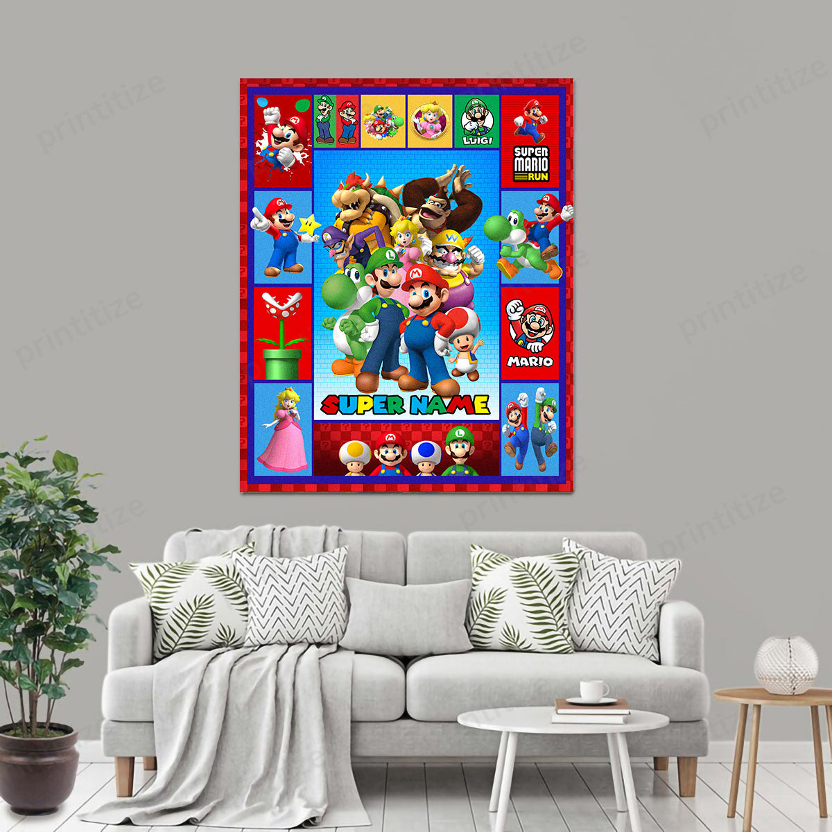 Personalized Custom Name Super Mario Gaming Portrait Canvas