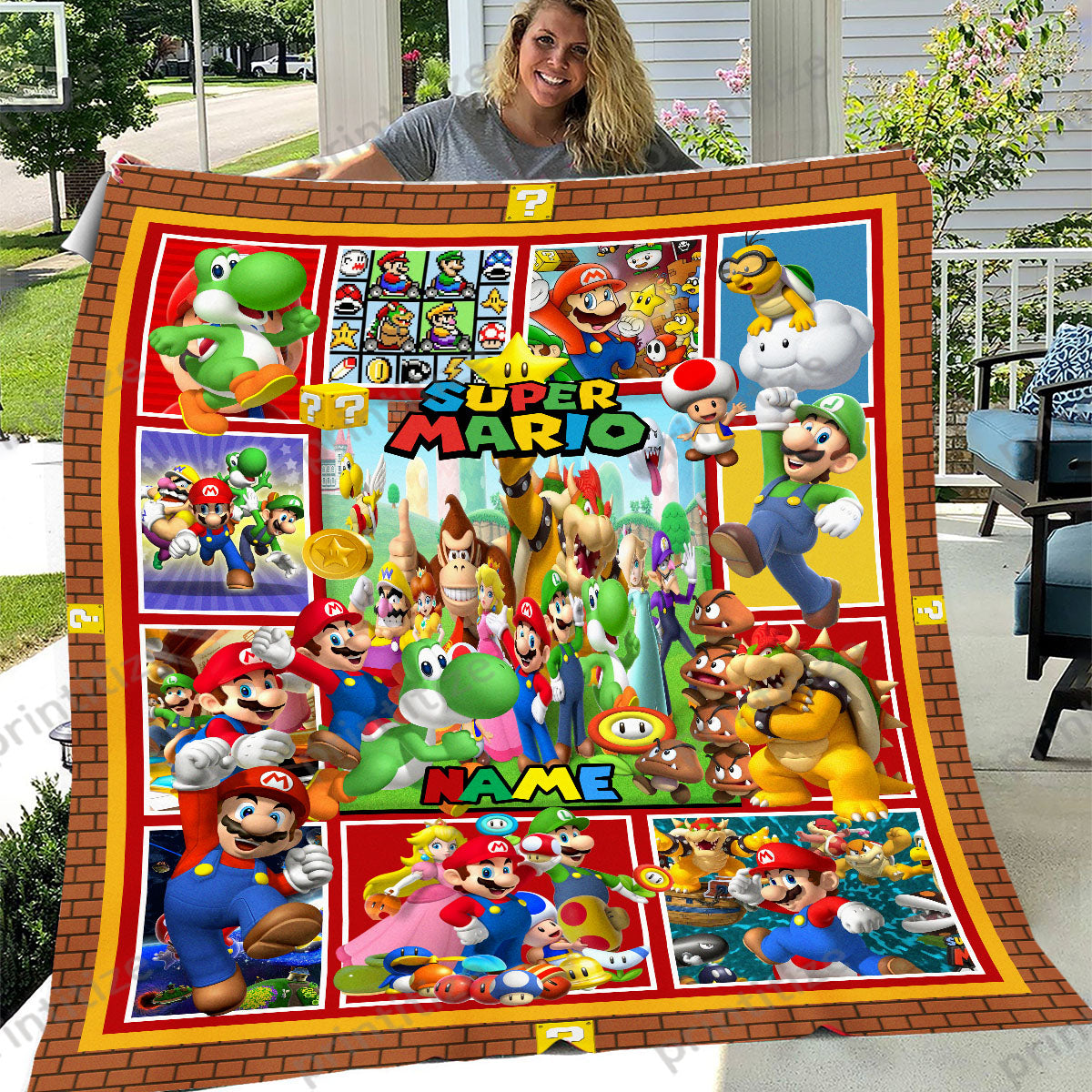 Personalized Custom Name Super Mario Blanket