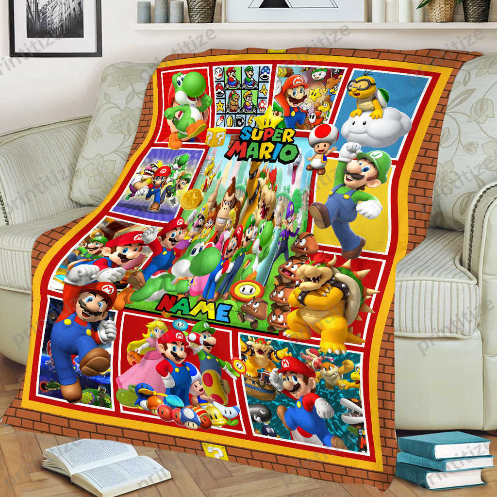 Personalized Custom Name Super Mario Blanket