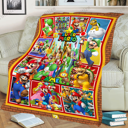 Personalized Custom Name Super Mario Blanket