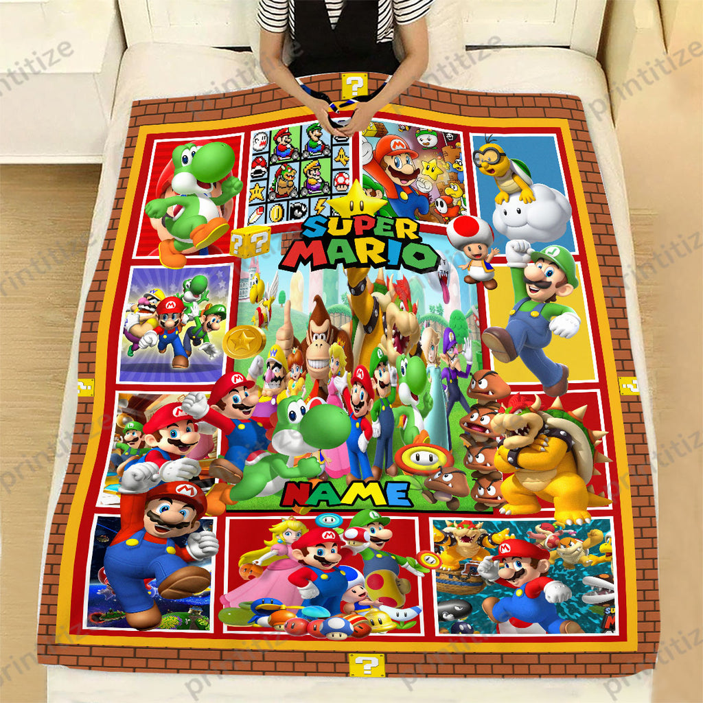 Personalized Custom Name Super Mario Blanket