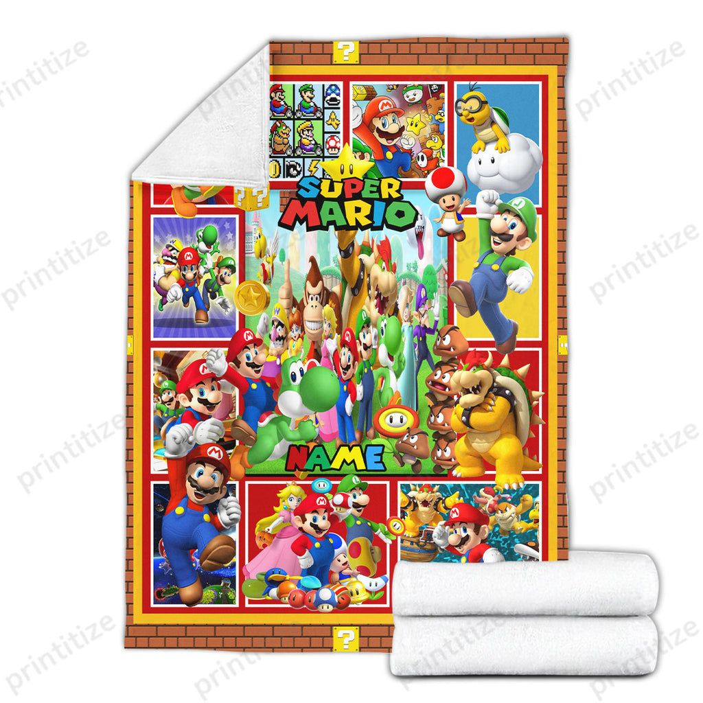 Personalized Custom Name Super Mario Blanket