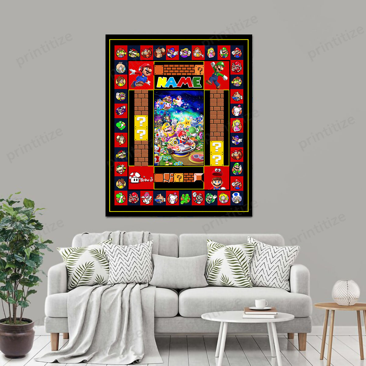 Personalized Custom Name Super Mario Portrait Canvas