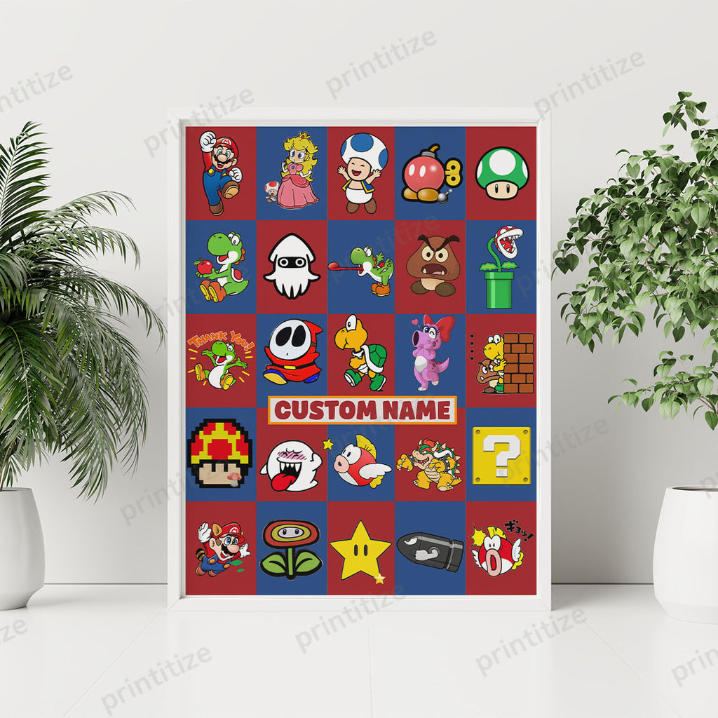 Personalized Custom Name Super Mario Gaming Portrait Poster