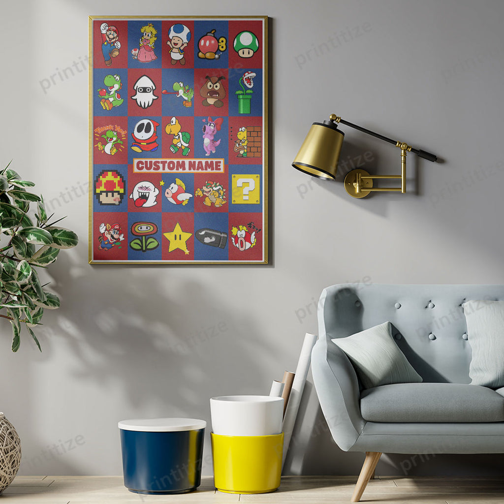 Personalized Custom Name Super Mario Gaming Portrait Poster