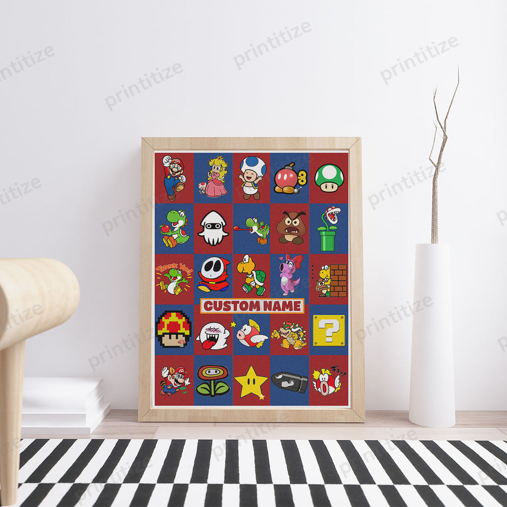Personalized Custom Name Super Mario Gaming Portrait Poster