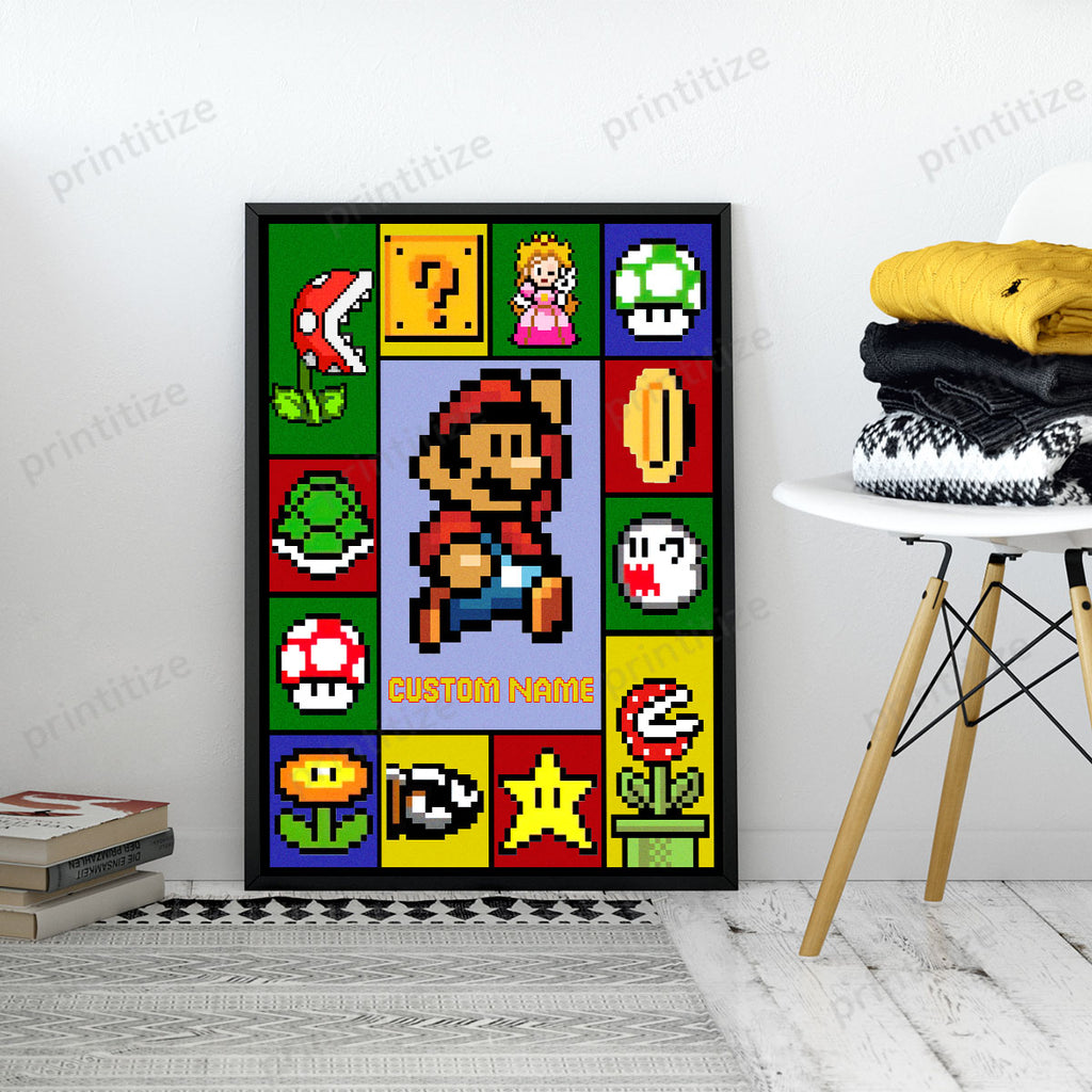 Personalized Custom Name Super Mario Gaming Portrait Poster