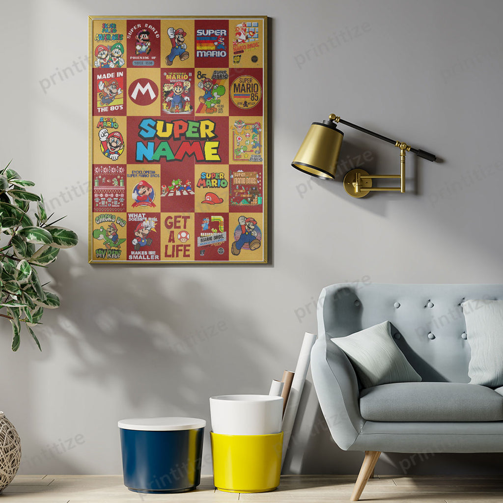 Personalized Custom Name Super Mario Gaming Portrait Poster