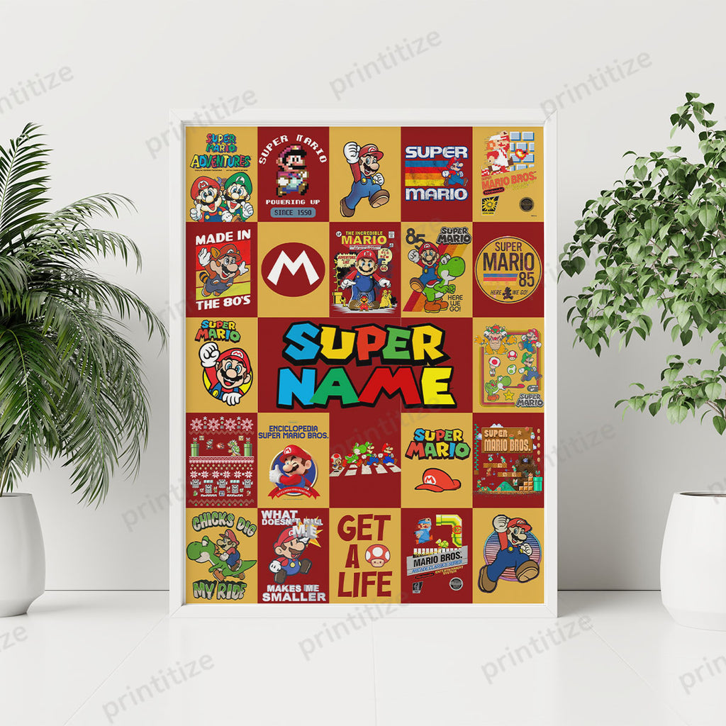Personalized Custom Name Super Mario Gaming Portrait Poster